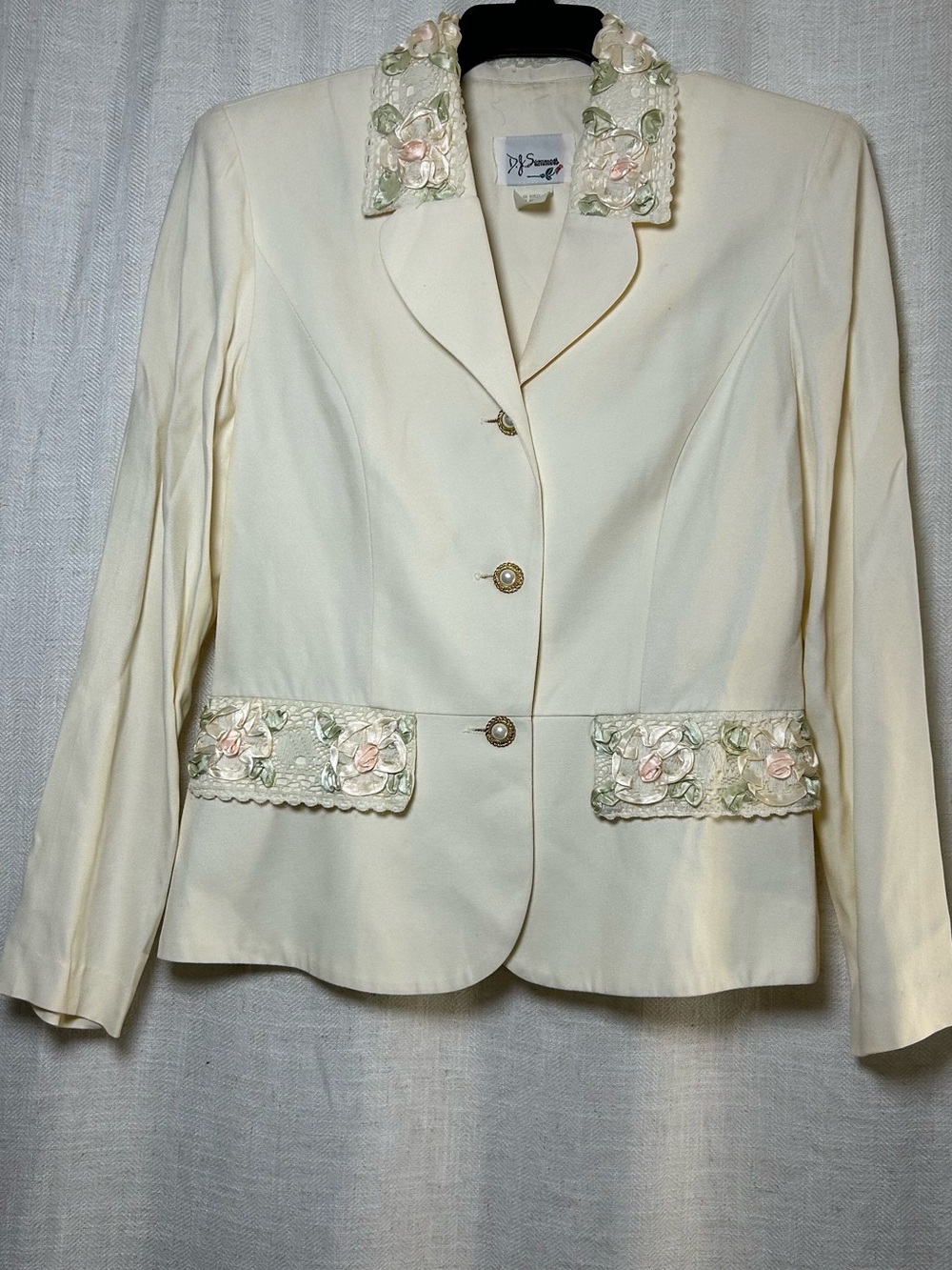 D.J. Summers Vintage Cream Blazer Ribbon Floral Lace Trim
